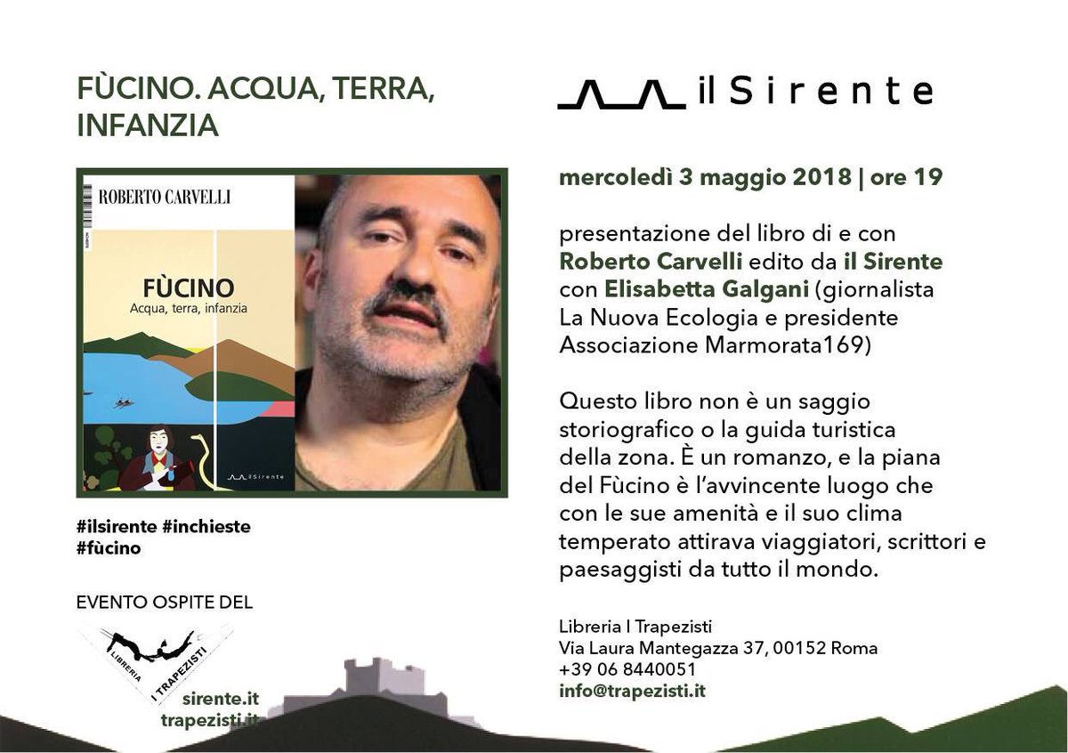 Venite domani <a href="/Trapezisti/">I Trapezisti</a> per la presentazione di #Fucino <a href="/ilsirente/">Editrice il Sirente</a> con <a href="/eligalgani/">Elisabetta Galgani</a> <a href="/marmorata169/">Marmorata169</a> ?