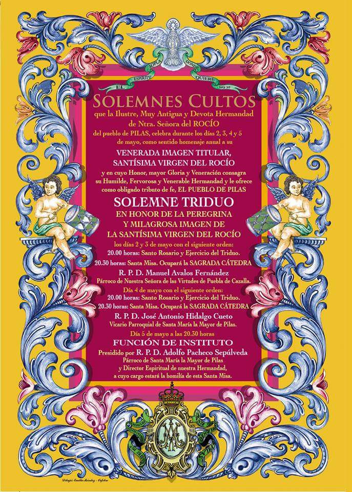 Hoy segundo día del Triduo a Nuestra Señora, a las 20:00h en la iglesia parroquial con el rezo del Santo Rosario y el ejercicio del Triduo y a las 20:30h santa misa. #pilas #Rocío18