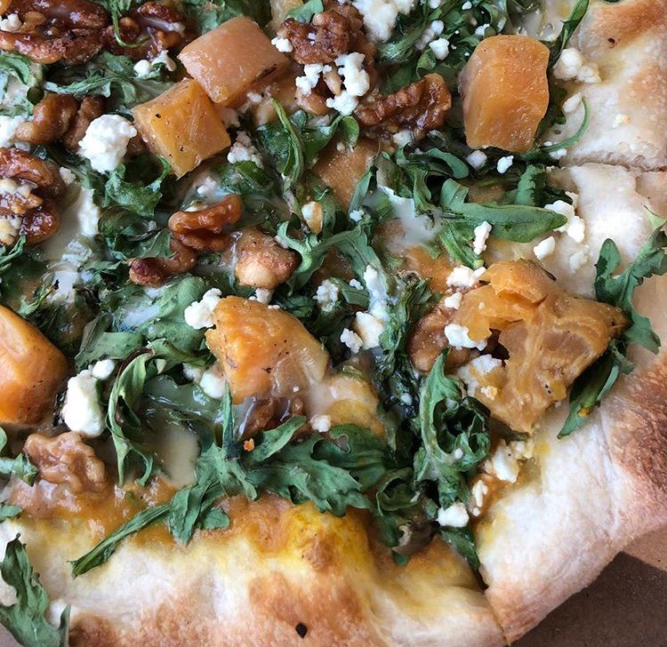 Try our Beet &amp; Butternut pizza! With Roasted red and gold beets, arugula, walnuts, goat cheese, and butter-pumpkin sauce! Thanks for sharing @amyandthegiantpeach