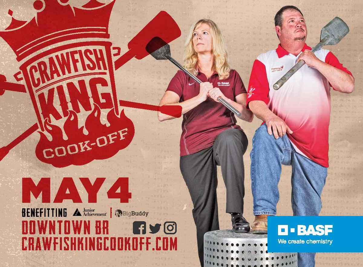 BASFLouisiana's tweet photo. BASF is giving away a set of tickets to this year's @CrawfishKing_BR Cook-Off benefiting @JA_batonrouge and @bigbuddyprogram. Retweet this before noon tomorrow (May 3) to be entered in a drawing to win tickets! #EatBoilGive https://t.co/CjGCURW0dm