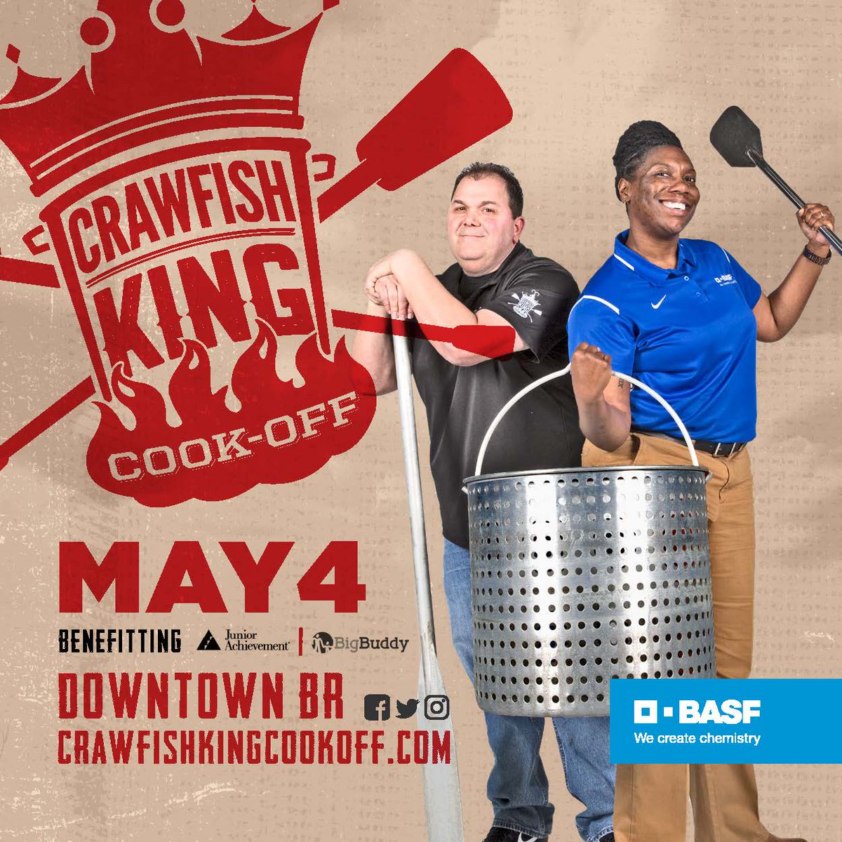 BASFLouisiana's tweet photo. BASF is giving away a set of tickets to this year's @CrawfishKing_BR Cook-Off benefiting @JA_batonrouge and @bigbuddyprogram. Retweet this before noon tomorrow (May 3) to be entered in a drawing to win tickets! #EatBoilGive https://t.co/CjGCURW0dm