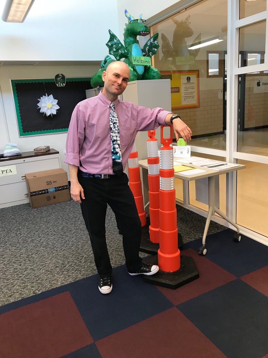 MrsPotash's tweet photo. Mr. E loves his new channelizers! Cones go extreme #makealine @aldenschool_e https://t.co/UkN30kSgrX