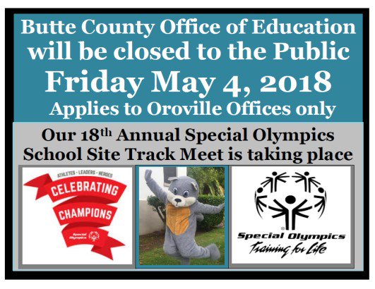PrincipalTallen's tweet photo. We hope that you will be able to come out and support our 18th Annual #SpecialOlympics School Site Track Meet in #Oroville #BCOEproud @BCOEStory @BCOEevents https://t.co/GiMx64qVuI