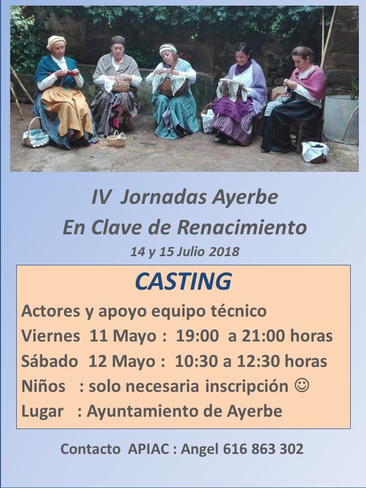aytoayerbe's tweet image. Poco a poco se va acercando una nueva edición de Ayerbe en Clave de Renacimiento y desde APIAC invitan a todas las personas interesadas en participar y colaborar en esta edición, al casting que se celebrará este próximo viernes y sábado.#APIAC #CoordinadoraAsociacionesAyerbe