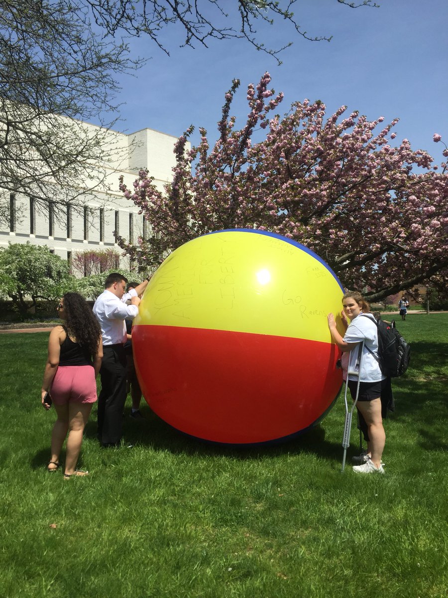 TheBlueGoldWU's tweet photo. Matthew Stellfox ‘19 and Brittany Bozzelli ‘21 of Widener’s Young Americans for Liberty are rolling round campus for students to write on this giant beach ball to promote constitutional values and freedom of speech 🏖 https://t.co/FnoWpsK2sB