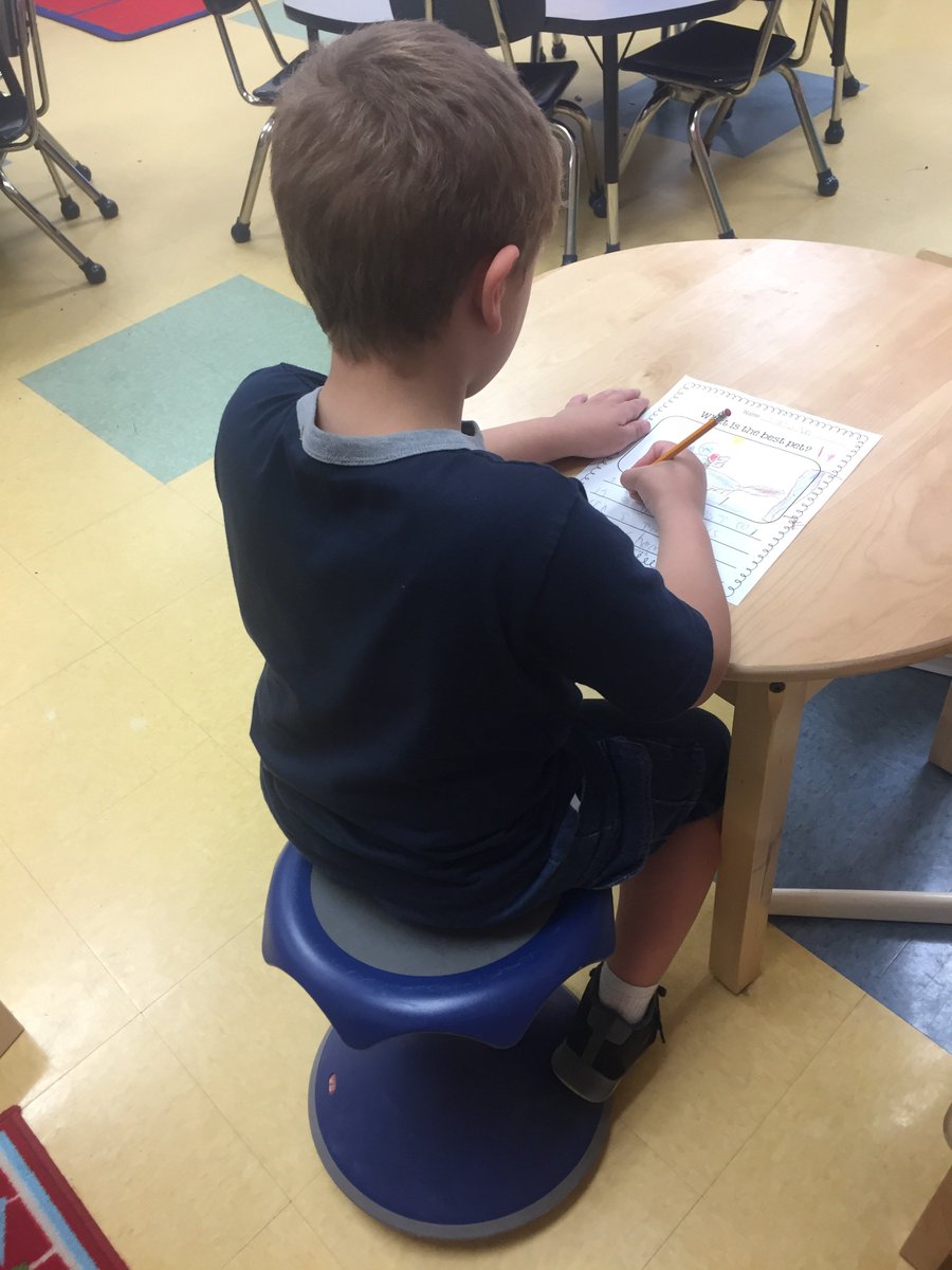We have been enjoying flexible seating options during writing. <a href="/PtPleasantAACPS/">PtPleasantAACPS</a> #kindergartenwriters
