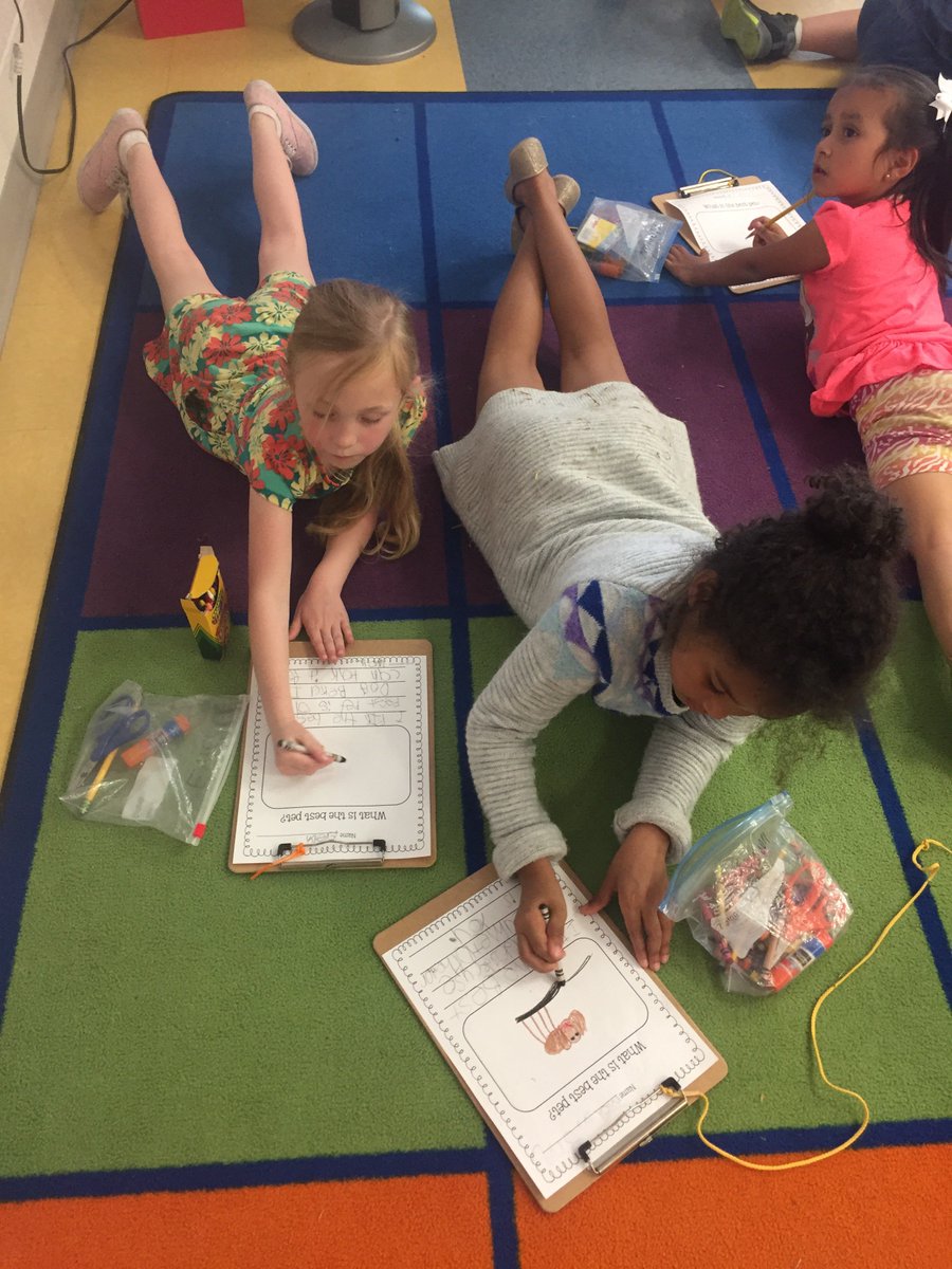 MsDalseysClass's tweet photo. We have been enjoying flexible seating options during writing. @PtPleasantAACPS #kindergartenwriters https://t.co/uvC0ZCMtQP