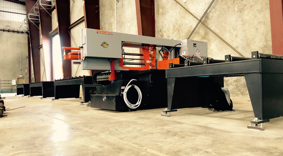 norcalsaw's tweet photo. The latest major @hemsaw Hurricane sawing system installation into Northern California features 40' of infeed tabling into a 20"x30" #bandsaw with mitering up to 60 degrees and 20' of outfeed tabling. #SteelFabrication #MoveMoreSteel #structuralsteel https://t.co/3yv2nBR9X2