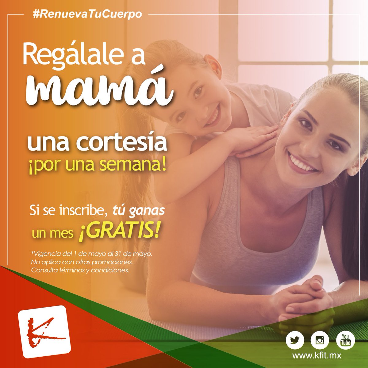 Sabemos la importancia de la salud de las madres.
¡Por eso tenemos esta promoción para ellas!.

#mesdelamadre #renuevatucuerpo #kfit