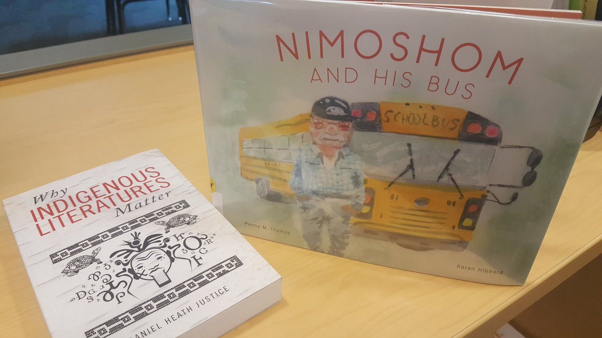 misskubelik's tweet image. AW YES. My library bought @justicedanielh's book so I have my weekend read ready to go. And we got the absolutely wonderful NIMOSHOM AND HIS BUS thanks to @debreese's rec. It is full of Cree words and full of love. #librarylife #NativeLit