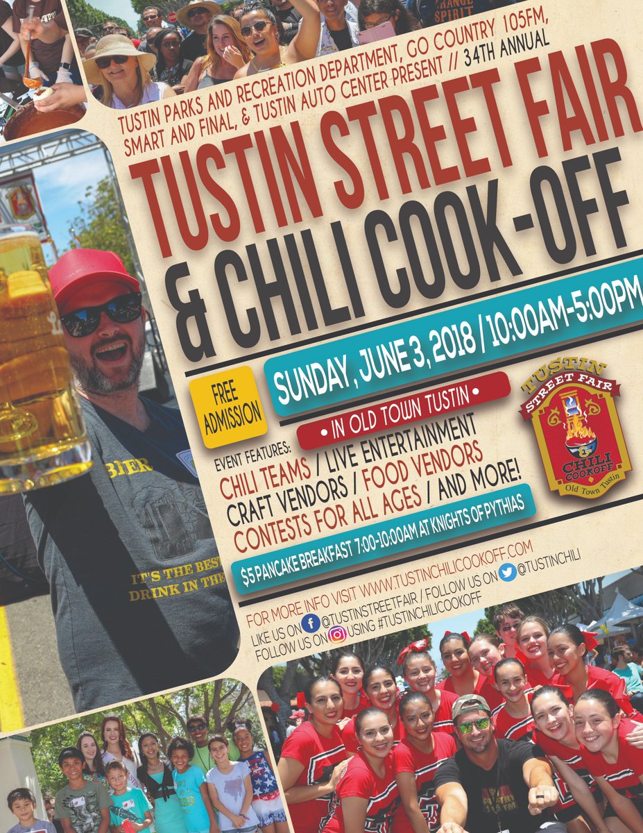TustinChili's tweet photo. The official flyer for Street Fair is now out! We will be partnering with Metrolink to provide a shuttle to and from the event and the Tustin Train Station for those who live outside of Tustin as well as parking at the station! https://t.co/5ZJWafw4MM