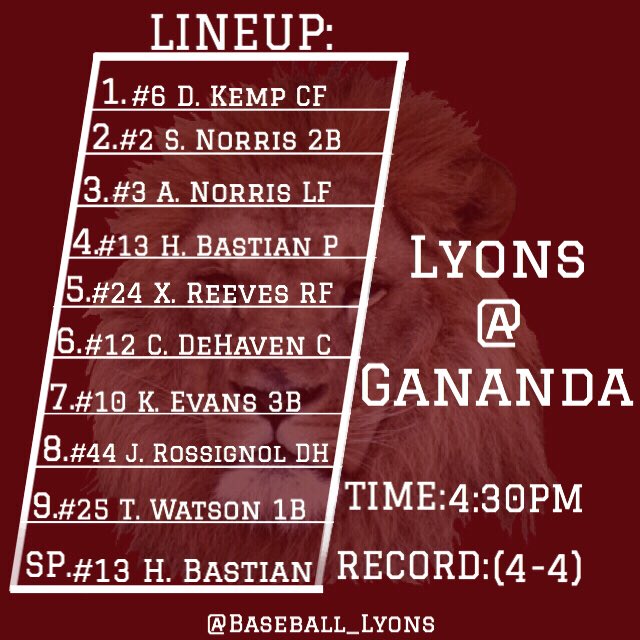 Here is today’s projected starting lineup for a big game today in Gananda! #biggerthanbaseball