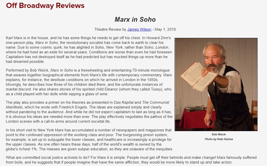 markbknight's tweet photo. Retweeted Knight Voiceover (@KnightVoiceover):
My friend & comrade Bob Weick gets well deserved praise for his show 'Marx in Soho'. Go Bob! #timeforsocialism https://t.co/4AkCVI12Ac https://t.co/1t1ppHr1bc