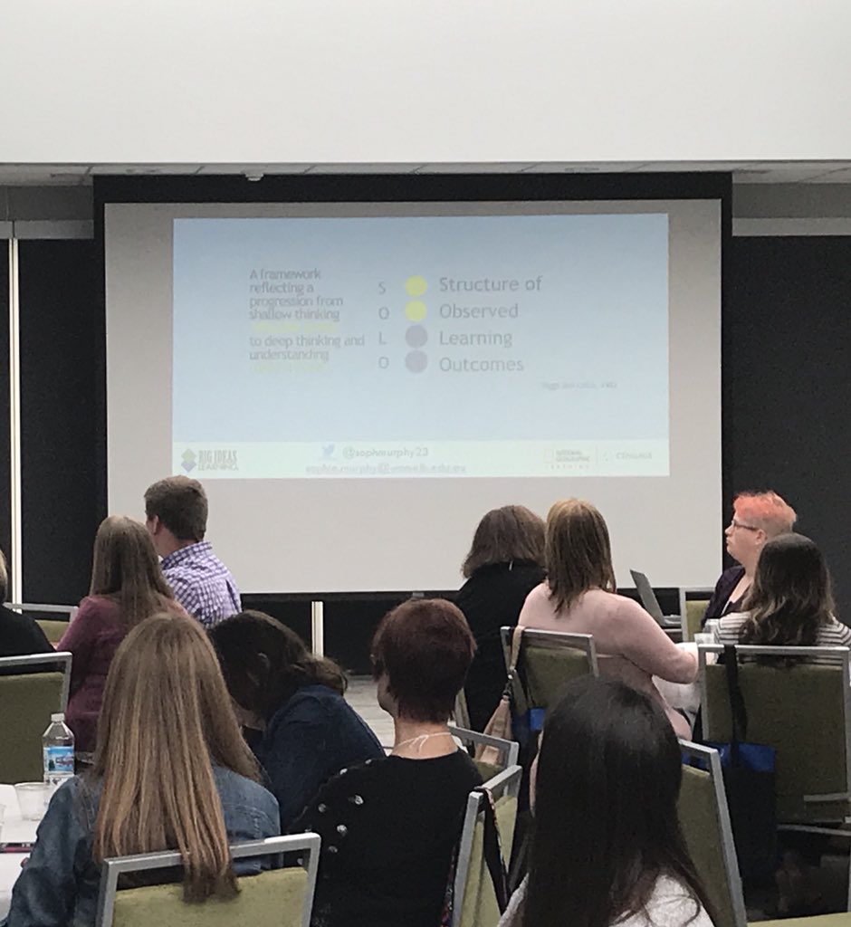 BigIdeasMath's tweet photo. Have you heard of SOLO taxonomy? It’s a model that helps move language and questioning from surface to deep. @sophmurphy23 shares her research on SOLO with local educators. #BigMathPD2018 #BigIdeasMath #NatGeoLearning https://t.co/MSWWcsVcHn