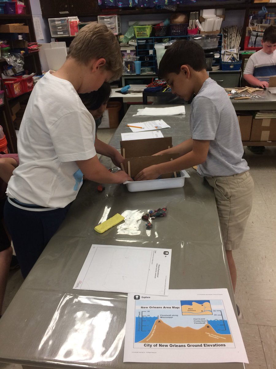 dckplunkett's tweet photo. Grade 3 engineering solutions...the challenge is to design a way to protect New Orleans from rising water! #donohodays https://t.co/jMo2EsoBtx