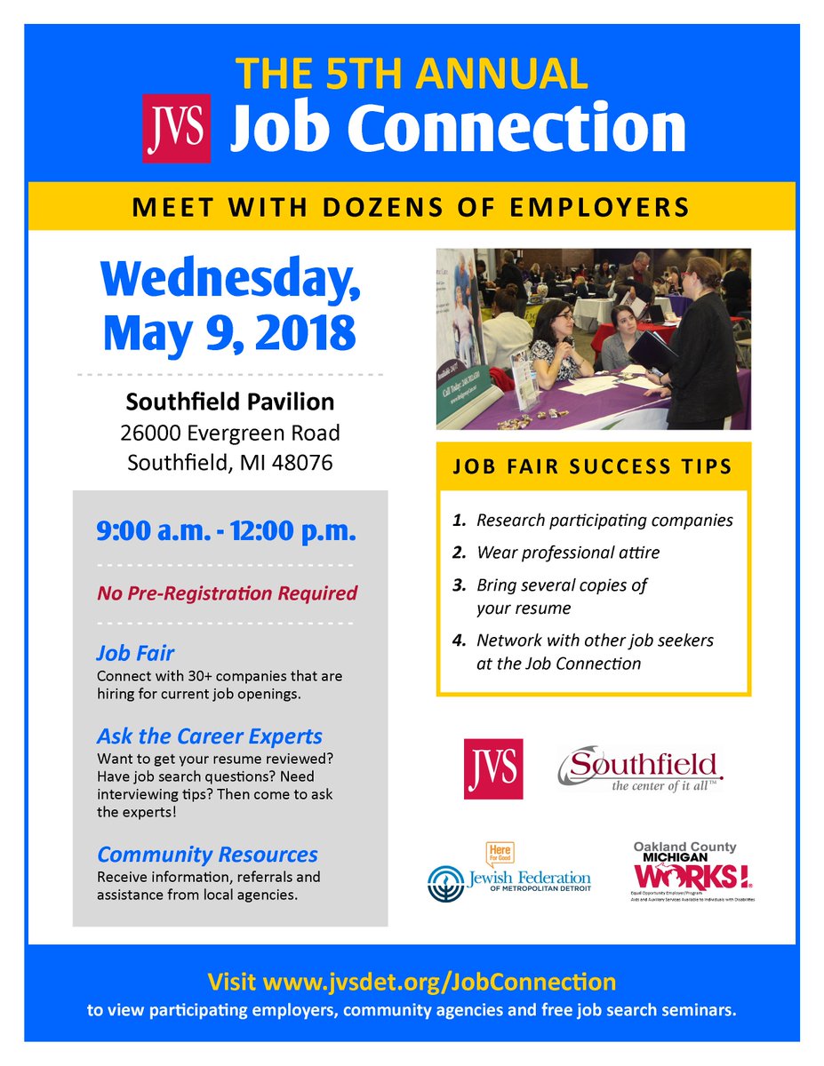JVSDetJobs's tweet photo. Had a great "Working a Job Fair" workshop yesterday! Now we're getting excited for the #JobConnection #NextWednesday- See you there? Check out the list of 45+ employers attending!>> https://t.co/caBMhKQkSE #JobFair #Southfield #LandYourDreamJob #GetAnswersFromCareersExperts #May9 https://t.co/2Tj8b8m0Wi