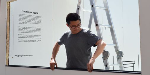 BostonNeighbor's tweet photo. Exciting the Plugin House is almost up on City Hall Plaza!We can't wait for @marty_walsh's @HousingiLAB's #PluginHouse Grand Opening #tomorrow 5/3 at 5pm on #CityHallPlaza! Join us and watch the @AFHBoston decorating the Plugin House. #DevelopDifferently #NewIdeas #BostonCreates https://t.co/4BHqYGENRw