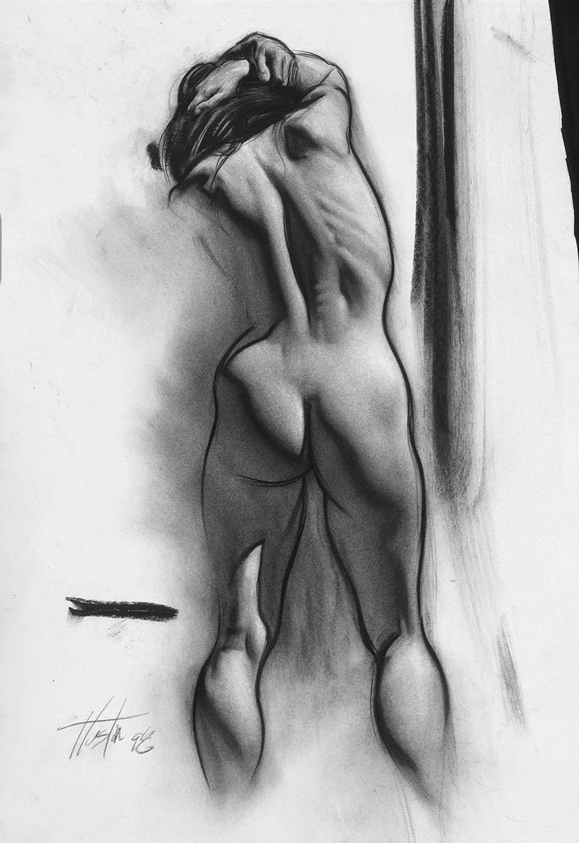 Seated nude reading figure drawing drawing by adam long