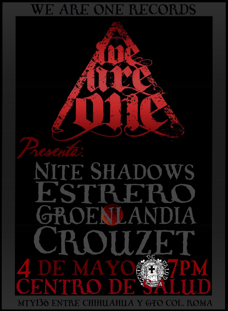 ExpansionRadial's tweet photo. #WeAreOneRecords presenta:
#DarkWave para los amantes de la oscuridad. 
🦇#NiteShadows 🦇 #Estrero 🦇 #Groenlandia 🦇 #Crouzet🦇
4 Mayo 19hrs #CentroDeSalud
#ExpansiónRadial 🎧#ExpandeTusSentidos 🔥 https://t.co/9OS7k4skJW