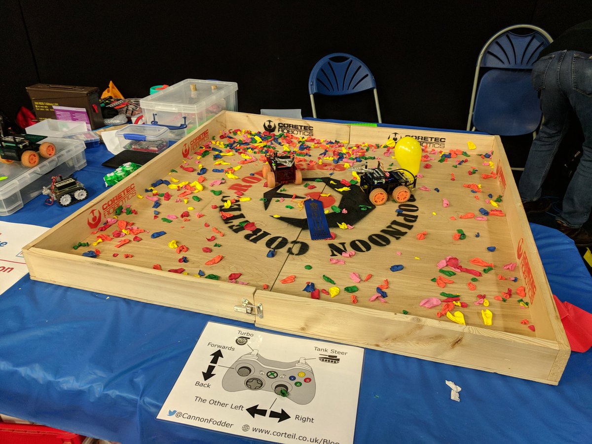 CannonFodder's tweet image. Just remember it's #makershour I'm Brian head meat bag of @CoretecRobotics  and I have been making smiles at #MakerFaireUK with the help of @pinski1_ &amp;amp; @MarkMellors