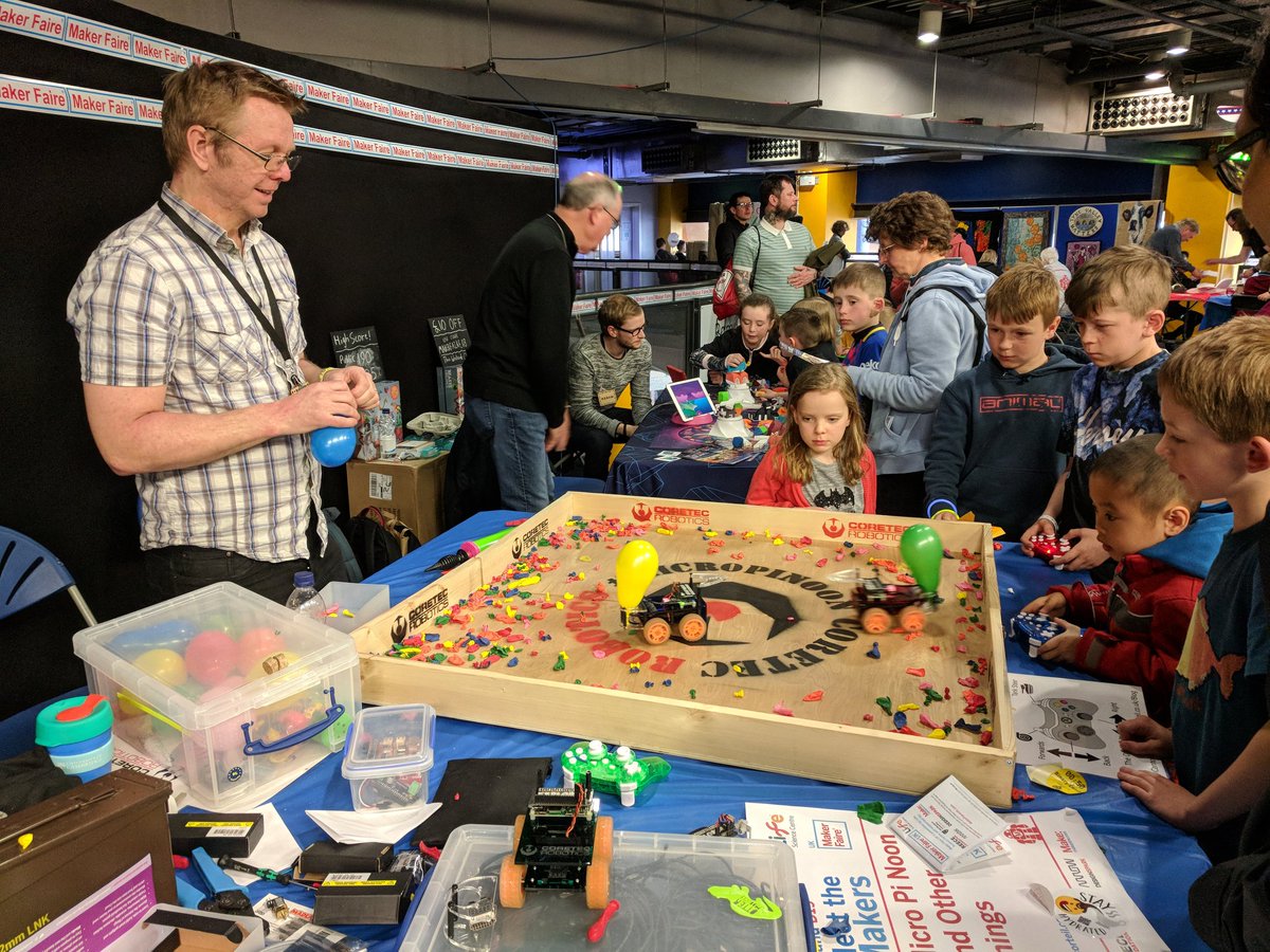 CannonFodder's tweet image. Just remember it's #makershour I'm Brian head meat bag of @CoretecRobotics  and I have been making smiles at #MakerFaireUK with the help of @pinski1_ &amp;amp; @MarkMellors