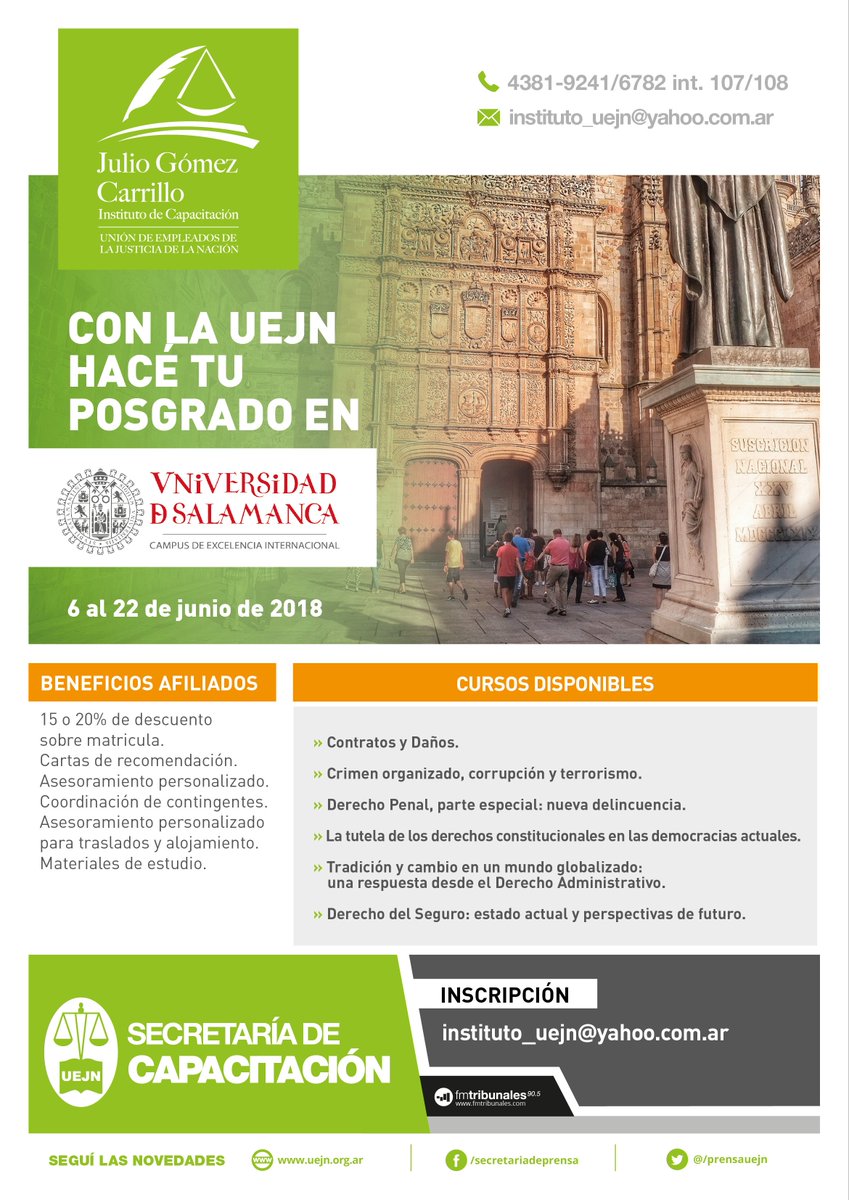 PrensaUEJN's tweet photo. #CapacitaciónUEJN #Beneficios para afiliados en un campus de excelencia  internacional. ¡Informate! Conocé los beneficios y los cursos  disponibles | Más benenficios y capacitación con la #UEJN!  @JulioPiumato @usal https://t.co/eLJEbX3LmV