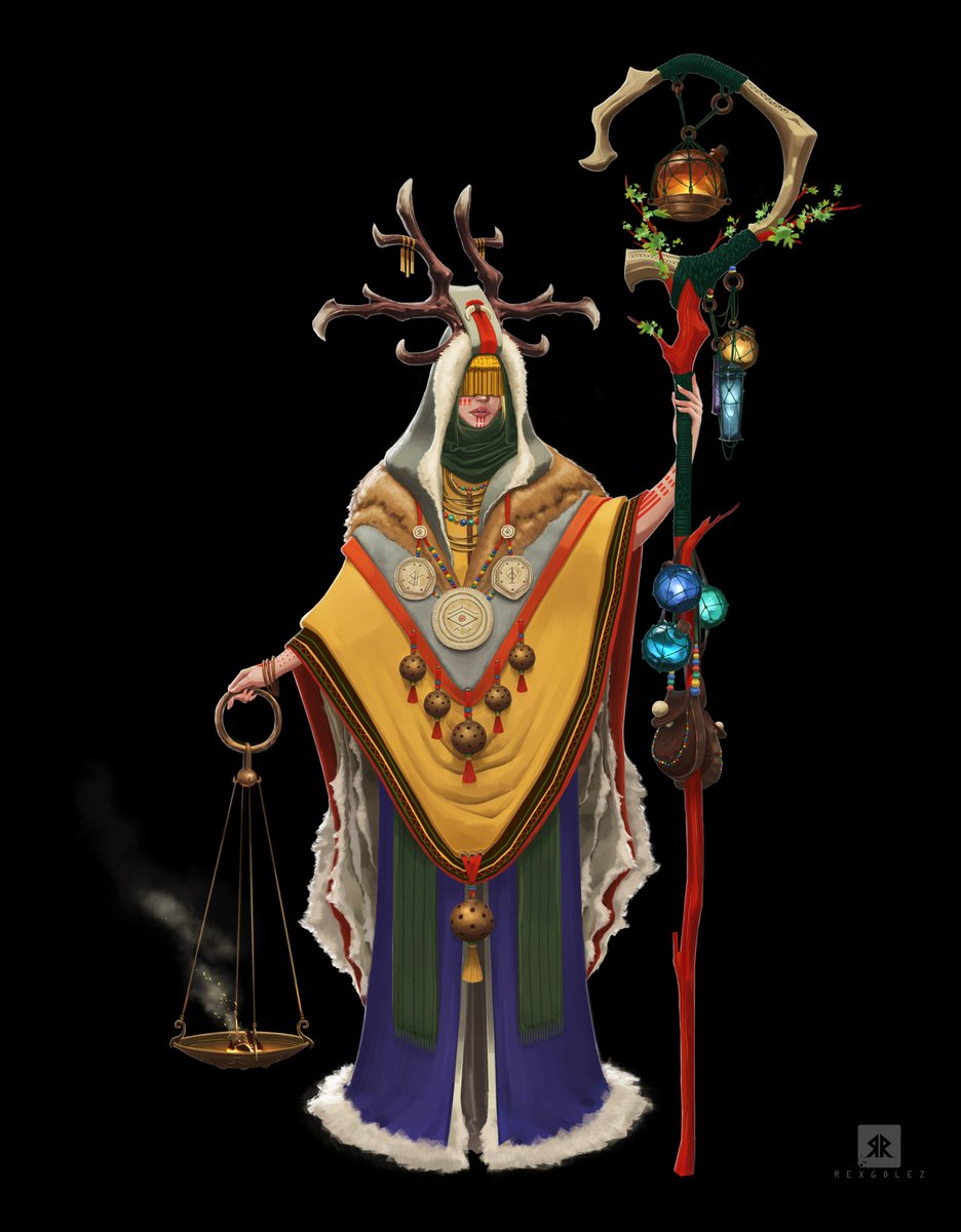 _RocketRex_'s tweet image. The Oracle in her Winter Fire festival garb. The re-lighting of the Mothertree Hearth.

#conceptart #characterdesign #illustration #digitalpainting