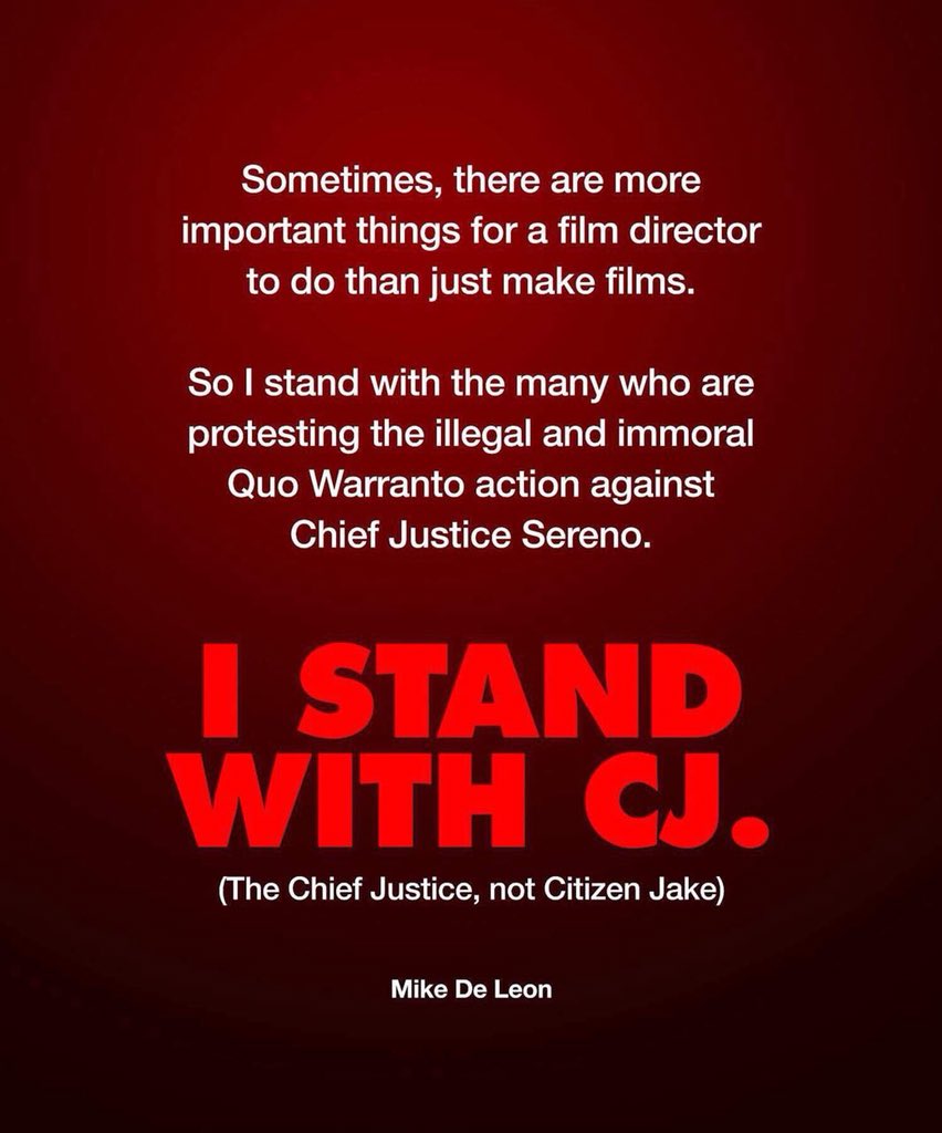 CFJustice2017's tweet photo. We stand for Judicial Independence,
we stand with the Chief Justice.

#LabanCJ #StandWithCJ #QuoWarrantoIbasura

(Credits to: Mike De Leon) https://t.co/SbfQnnZmLT