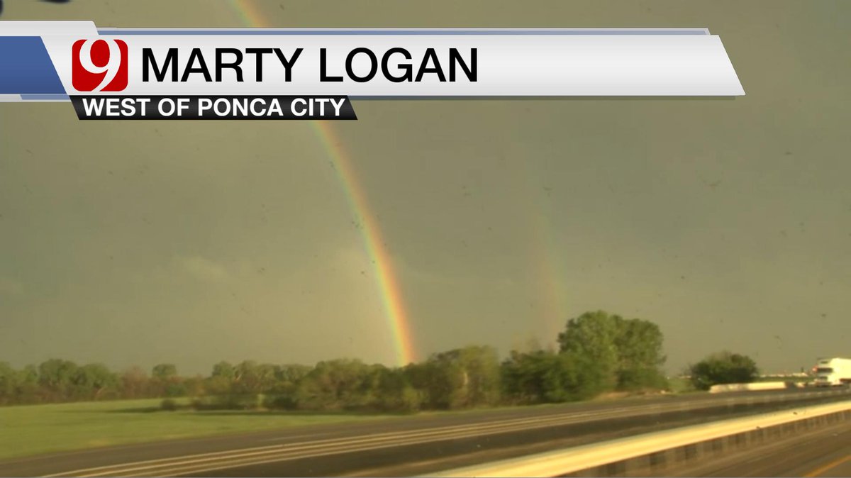 tornadopayne's tweet image. Check out the double rainbow from @NEWS9 stormtracker @MartyLogan1 just west of Ponca City! 7:51 PM #okwx