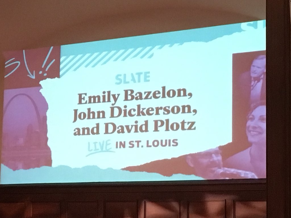 lisakthorp's tweet photo. Political @SlateGabfest, excited #fangirl edition, live in #STL. #RussiaInvestigation #49questions @JasonKander #greitensthing @davidplotz (welcome home!) @emilybazelon (fellow #pseudolawyer) @johndickerson @andythorp @Slate #cocktailchatter #slateplus #interestingtimes #realnews https://t.co/qKaUw39KMS