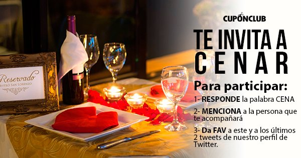 cupon_club_sv's tweet photo. 🎈¡Gana una cena para 2 en Bistró San Lorenzo!🎈
 
¿Qué debes hacer?
 ●RESPONDE con la palabra CENA
 ●MENCIONA a la persona que te acompañará
 ●Da ❤a este y a los 2 últimos tweets de este perfil
 
 ¡Eso es todo!

 💥¡PARTICIPA YA!💥
Da #RT para tener más oportunidad de ganar https://t.co/ZugJS71WQ7