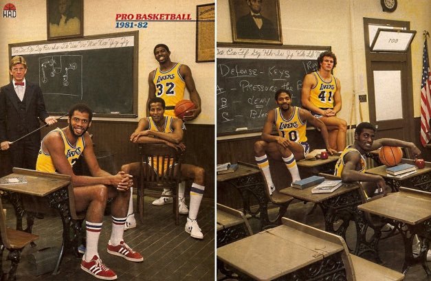 The 1981-1982 Lakers studying Happy Birthday Jamaal Wilkes    