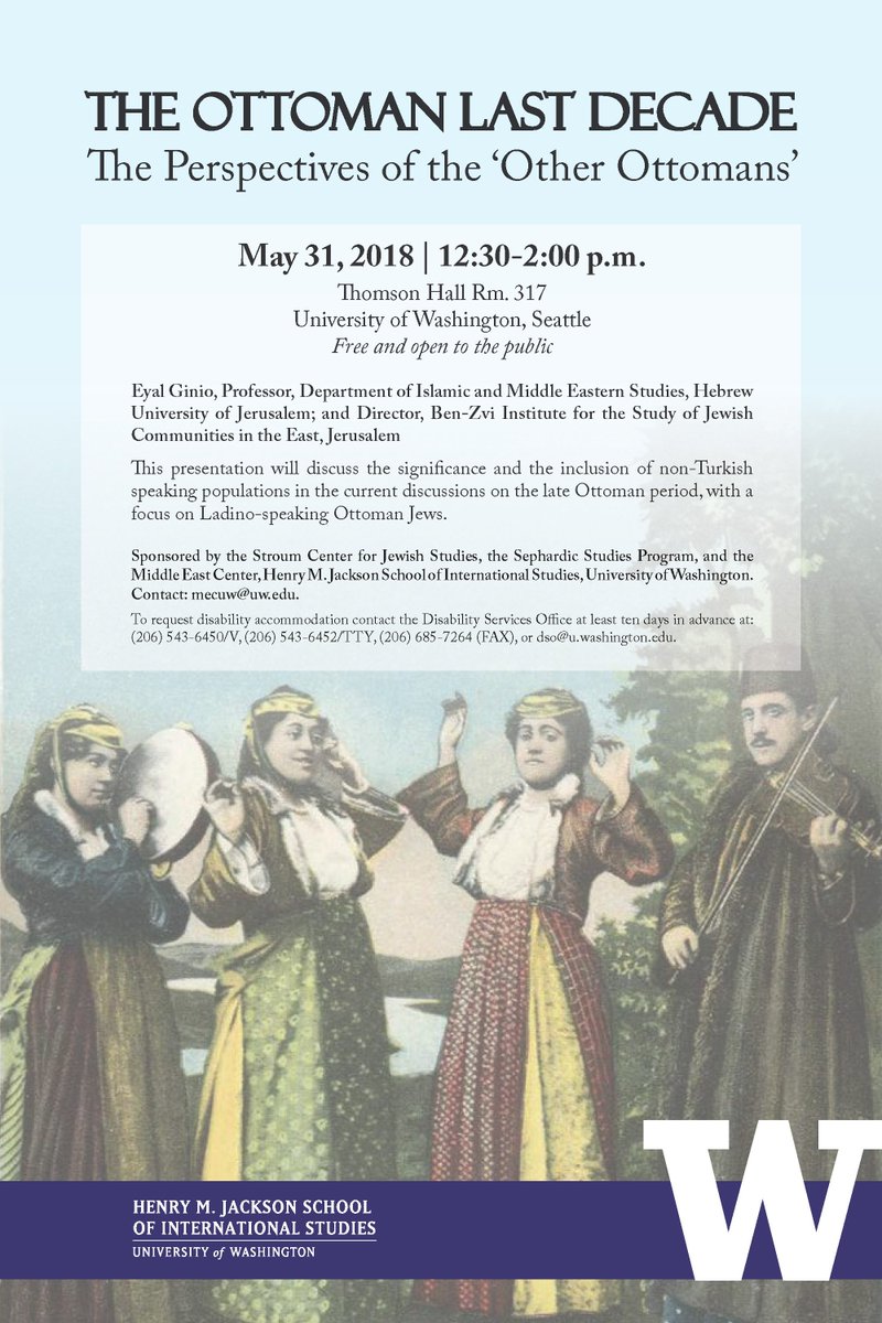 UW MiddleEast Center (@uw_mec) on Twitter photo TODAY: Don't miss the upcoming lecture, "The Ottoman Last Decade: The Perspectives of the ‘Other Ottomans'," at 12:30 p.m. in THO 317, UW-Seattle. For more info see: bit.ly/2Kv0avL <a href="/uwjewst/">UW Jewish Studies</a> <a href="/SephardicUW/">UW Sephardic Studies</a> <a href="/UWJSIS/">UW Jackson School</a> TODAY: Don't miss the upcoming lecture, "The Ottoman Last Decade: The Perspectives of the ‘Other Ottomans'," at 12:30 p.m. in THO 317, UW-Seattle. For more info see: bit.ly/2Kv0avL <a href="/uwjewst/">UW Jewish Studies</a> <a href="/SephardicUW/">UW Sephardic Studies</a> <a href="/UWJSIS/">UW Jackson School</a>