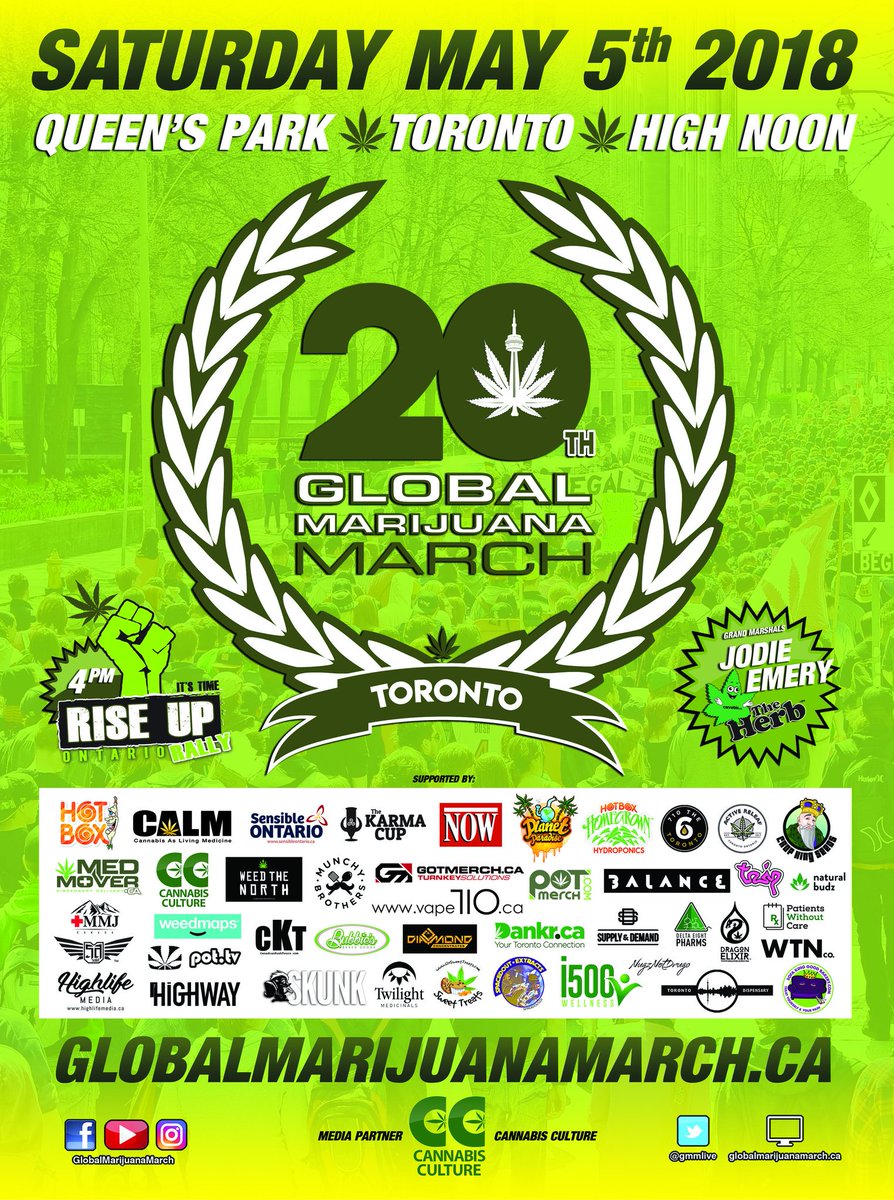 GMMLIVE's tweet photo. 3 MORE DAYS! SAT. MAY. 5TH. HIGH NOON GATHERING 2PM LAUNCH 4PM RISE UP RALLY. @JodieEmery &amp; @theHerbKushman leading the masses &amp; GMM SUPPORTER! #GMMTO #VOTE2TOKE #RISEUPONTARIO https://t.co/OTLcBrJmuo