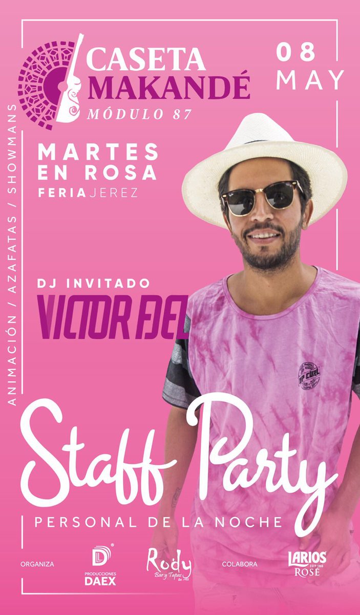 STAFF PARTY , especial fiesta para el personal que trabajamos en la noche ; camarer@s , rrpp, Djs ,etc ... pide tu invitación . Colabora #lariosrose FERIA DE JEREZ