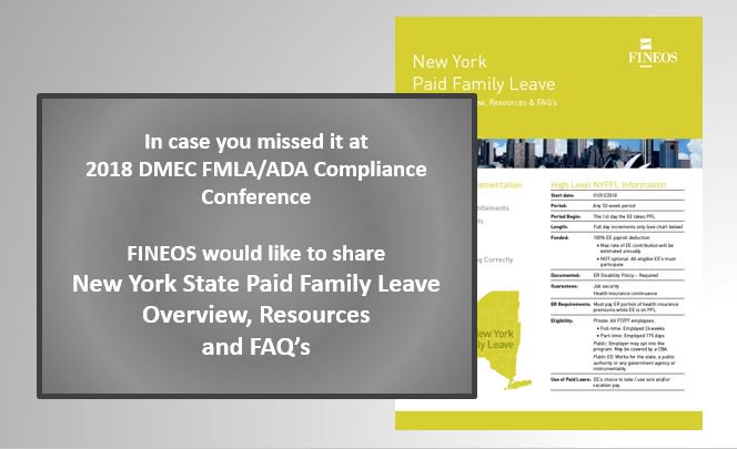 FINEOS's tweet photo. FINEOS wants to thank all the folks at @DMECAbsenceMgt #Compliance2018 In case you missed the New York Paid Family Leave session #NYPFL, we want to share some FAQ's and Resources. CLICK: https://t.co/i9N5LRKoV0 #ClaimtheFuture #insurancetechnolgy https://t.co/UwG6CkfITW