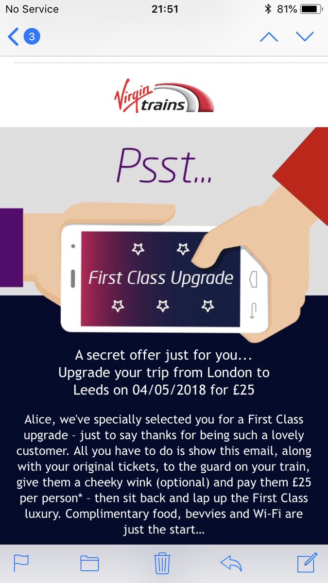 AliceCarr1's tweet photo. 🤔 But it was only £17 more to upgrade online when I booked it @Virgin_TrainsEC  #cheerspals https://t.co/IhsFV3uDBy