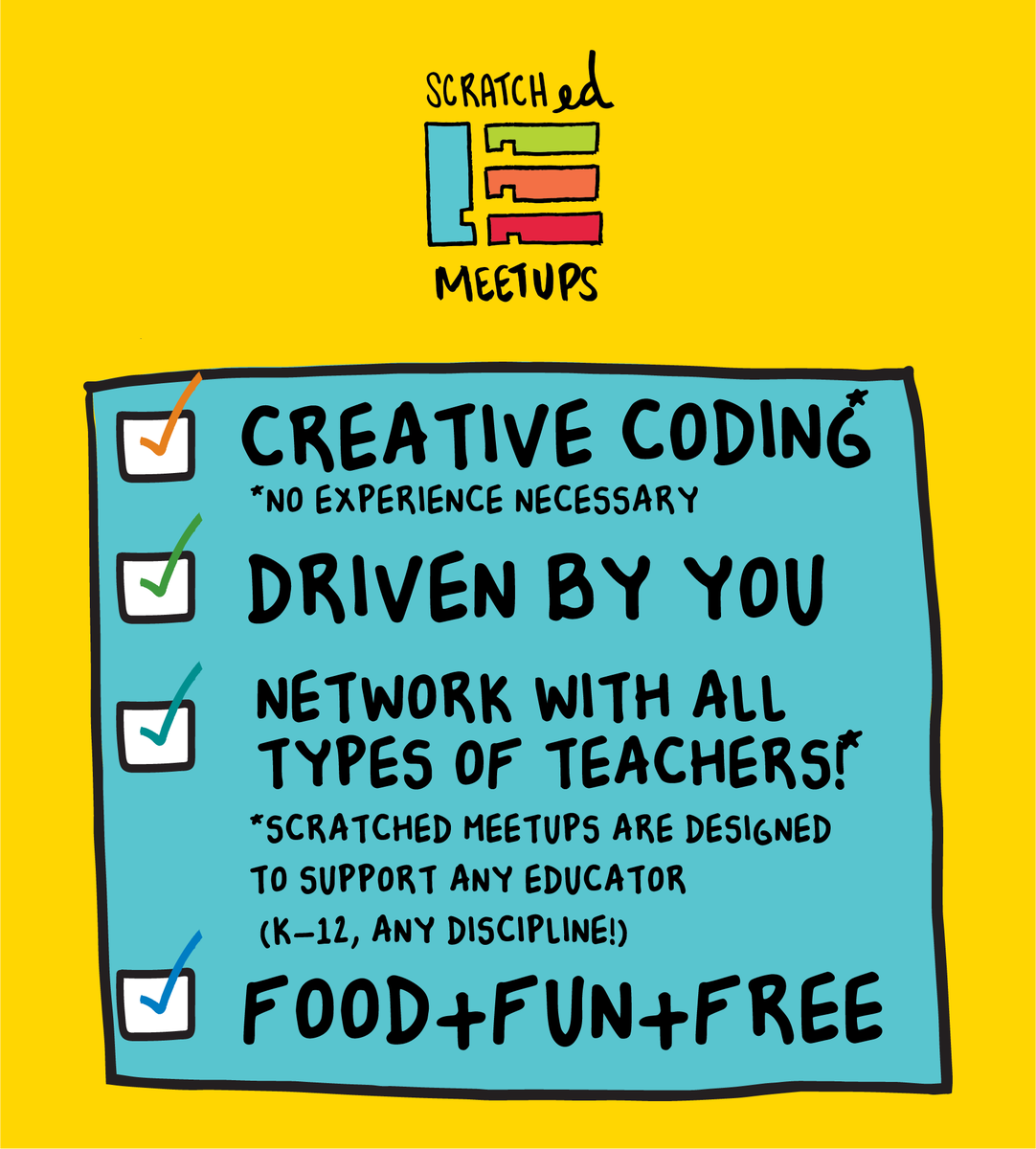 HGSE_CCL's tweet photo. Want to connect with other educators who support #creativecomputing in the classroom? Find a #ScratchEdMeetup near you! Learn more here: https://t.co/Z34Wv38eZZ
Middletown, RI: 5/8
Portland, OR: 5/12
Boston, MA: 5/19
Richmond, VA: 5/23
San Marcos, TX: 5/26 https://t.co/XRzrFNvgGc