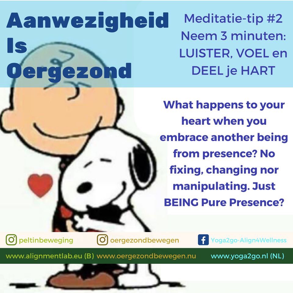 alignmentgurus's tweet image. Meditatie tip #2: Aanwezigheid is Oergezond.
Neem 3 minuten luister, voel en deel je hart. 
Er zijn voor een ander, zonder iets op te lossen, te veranderen of te manipuleren. 
Wat voel je?
Wat hoor je? 
Home is where your heart is. In your body.