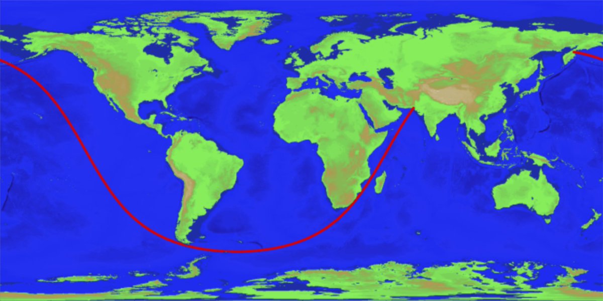 Gizmodo's tweet image. This is the longest straight path you could travel on water without hitting land gizmo.do/0MQVdsJ