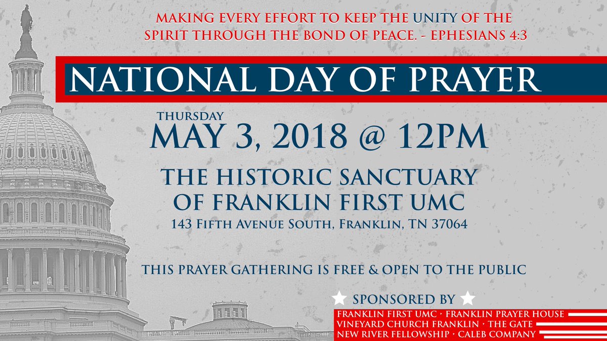 FranklinPrayer's tweet photo. Join us for a special National Day Of Prayer event on Thursday, May 3 @ noon in downtown Franklin! https://t.co/VqZuYlhceD