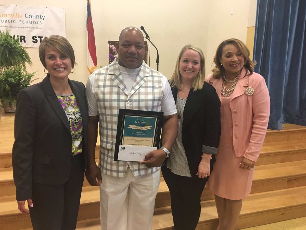 JFW’s own, Mr. Rufus Terry (Masonry/Construction Sustainability) was honored as the 2nd runner up for Granville Co. TOY. He place 3rd out of 18 great teachers. Go Warriors!!! #Ggit