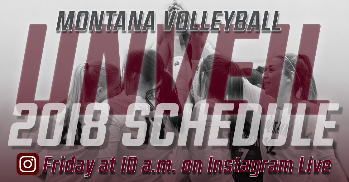 MontanaGrizVB's tweet photo. We can't wait to unveil our 2018 schedule! Follow us on Instagram to see it first! https://t.co/9HNmFdgDCj
#GrizVB #GoGriz #PointGriz https://t.co/3J26AMp6r3