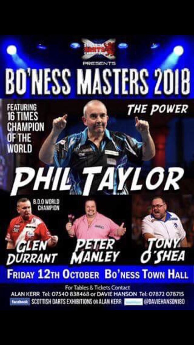 DavieHanson180's tweet photo. Boness Masters 2018 Fri Oct 12th @onedart180 @Duzza180 @PhilTaylor @Bobglenn180 @MDApromotions @AlanKer18876809 RT https://t.co/ynm9b1ZXQE