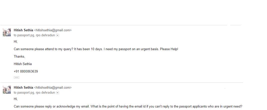 hitishsethia's tweet photo. @SushmaSwaraj. Ma'am i has been one month since I registered my grievance on an unclear PVR and no action has been taken on it. I have been emailing to the regional passport office in dehradun and passpot.pg@mea, since last 15 days and haven't got any reply. Please help Ma'am. https://t.co/Oy49PLXMSc