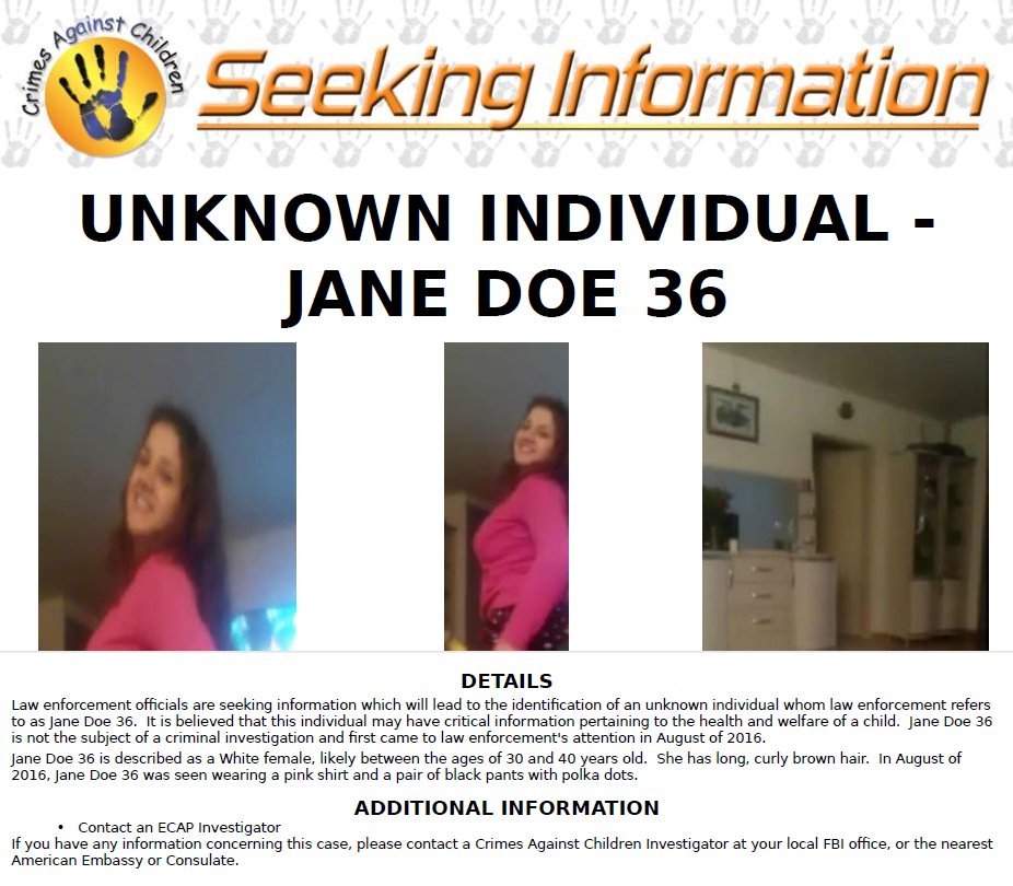 FBI's tweet photo. #FBI’s Endangered Child Alert Program (ECAP) is a proactive program to ID unknown individuals involved in the sexual abuse of children &amp; the production of child porn. For more info &amp; to submit tips on any of the unknown individuals, go to https://t.co/qNqmigp2H2. #WantedWednesday https://t.co/fGxyGsiaAM