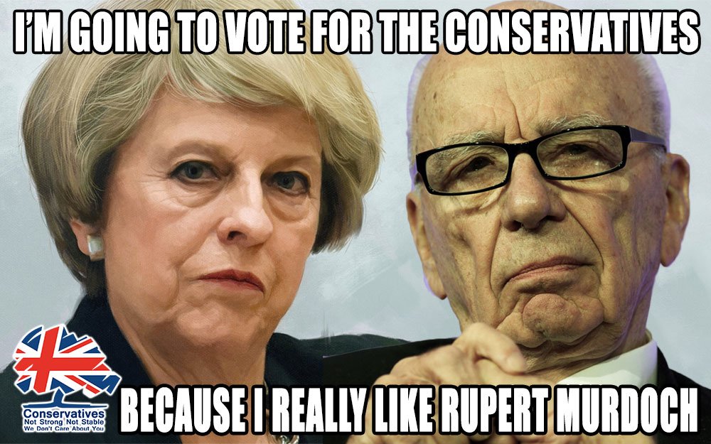 StrongerStabler's tweet photo. The close relationship that Theresa May & Tories have with both Rupert Murdoch & Paul Dacre has taken away sovereignty from the electorate. It is now in the hands of these media moguls. They lead the narrative and spin lies with impunity... #DontVoteTory #LocalElections https://t.co/vXmKsUnK8g