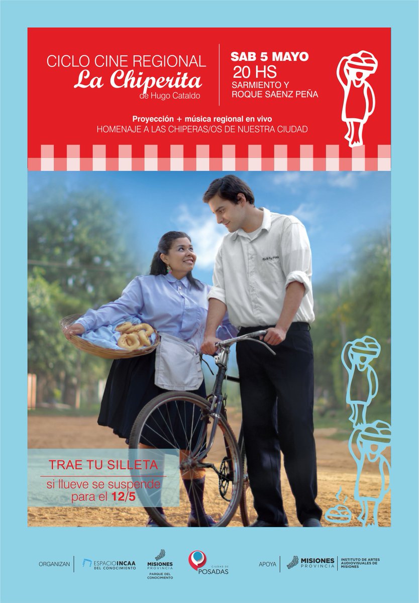 IAAviM's tweet photo. #CicloCineRegional #Cine
👉 Este sábado 5 a las 20hs a las calles Sarmiento y Roque Sáenz Peña (Posadas), participá de un #homenaje a los #Chiperos y #Chiperas de nuestra ciudad ‼️👏
👉Se proyectará #LaChiperita de #HugoCataldo
Proyección + música regional en vivo‼️👏 https://t.co/EioadjUE9o