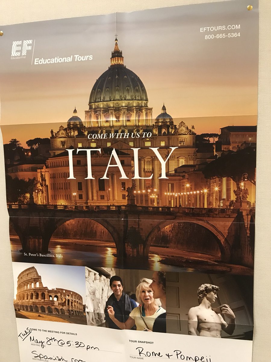 CHamsClassroom's tweet photo. So excited to announce our 2019 summer trip option! Can’t wait to take kids to #Italy with @EFtours and eat all the pasta with @TayTravelsCheap! #CVTravelers #travelersNOTtourists #explore #travel #wanderlust #ilovemyjob https://t.co/JHw9c91mwR