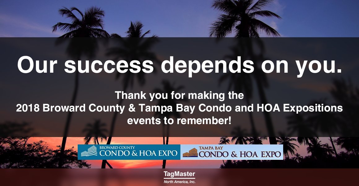 TagMasterNA's tweet photo. Thank you to everyone who stopped by @TagMasterNA booths at the #CondoandHOAEXPO in #TampaBay and #BrowardCounty. We look forward to being the identification solution provider for your next gated community project! #HOA #Condo #GatedAccess #TagMasterNA https://t.co/Y98CU2R8ms
